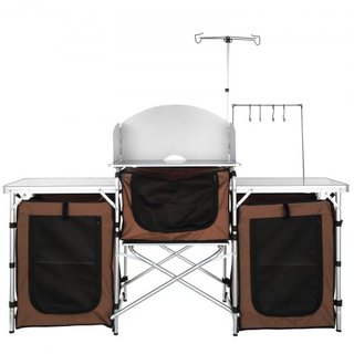 Mesa de Cocina para Camping, Mesa de Cocina Plegable para Exterior con Bolsa de Almacenamiento, Estación de Cocina de Aluminio con 3 Armarios y Paravientos Desmontable, Montaje Rápido para Picnics...