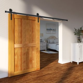 Kit de Hardware para Puerta de Granero Deslizante de 8FT, Capacidad de Carga de 149.7 kg, Kit de Riel de Puerta de Granero Pesado para Puerta Individual, Acomoda Panel de Puerta de 112.8-131.1 cm ...