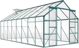 Invernadero de Policarbonato con Puerta Corredera y Ventana Abatible, Invernadero para Plantas de Aluminio, 244X500X216 Cm, Verde