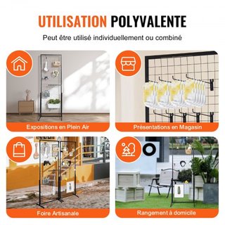 Paneles de pared enrejados de 61 x 170.7 cm, 2 paquetes de estantes de exhibición de enrejado con base en T de pie, paneles de enrejado de doble cara para ferias de arte y manualidades, exhibición...