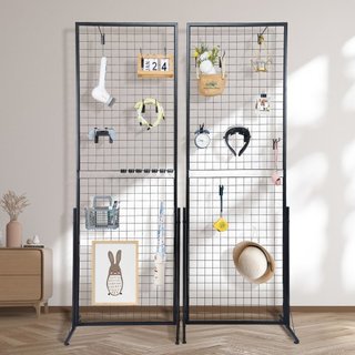 Paneles de pared enrejados de 61 x 170.7 cm, 2 paquetes de estantes de exhibición de enrejado con base en T de pie, paneles de enrejado de doble cara para ferias de arte y manualidades, exhibición...