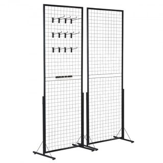 Paneles de pared enrejados de 61 x 170.7 cm, 2 paquetes de estantes de exhibición de enrejado con base en T de pie, paneles de enrejado de doble cara para ferias de arte y manualidades, exhibición...