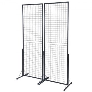 Paneles de pared enrejados de 61 x 170.7 cm, 2 paquetes de estantes de exhibición de enrejado con base en T de pie, paneles de enrejado de doble cara para ferias de arte y manualidades, exhibición...