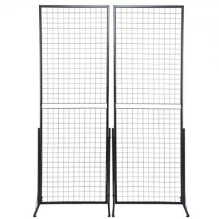 Paneles de pared enrejados de 61 x 170.7 cm, 2 paquetes de estantes de exhibición de enrejado con base en T de pie, paneles de enrejado de doble cara para ferias de arte y manualidades, exhibición...