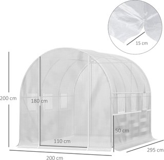 Invernadero de túnel de acero galvanizado y PE, invernadero de jardín con puerta enrollable y 6 ventanas de malla, 3X2X2M