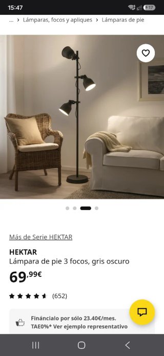 Lámpara de pie 3 focos metal gris, cuesta 70€ ikea
