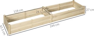 Cama para Huerto Elevado, Caja para Huerto de Madera de Abeto con Fondo Abierto y 2 Secciones Internas Separadas, 244X61,5X27Cm