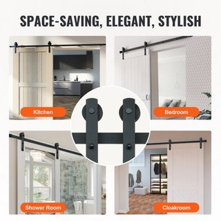 Kit de Hardware para Puerta de Granero Deslizante de 243.8 cm, Capacidad de Carga de 149.7 kg, Kit de Pista de Puerta de Granero de Alta Resistencia para Puerta Individual, Acomoda Panel de Puerta...