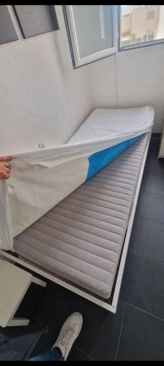 Cama  completa individual blanca de madera
