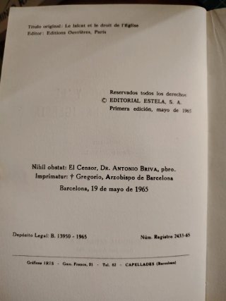 EL LAICADO Y EL DERECHO DE LA IGLESIA. Primera edi
