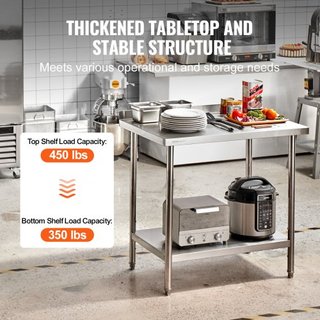 Mesa de Trabajo de Acero Inoxidable de 24 x 36 x 36 Pulgadas, Mesa de Preparación de Alimentos Comercial, Mesa de Trabajo Pesada, Mesa de Trabajo de Metal con Altura Ajustable para Restaurante, Ho...