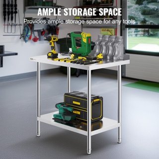 Mesa de Trabajo de Acero Inoxidable de 24 x 36 x 36 Pulgadas, Mesa de Preparación de Alimentos Comercial, Mesa de Trabajo Pesada, Mesa de Trabajo de Metal con Altura Ajustable para Restaurante, Ho...