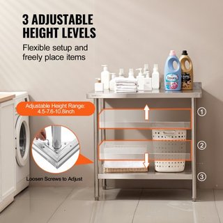 Mesa de Trabajo de Acero Inoxidable de 24 x 36 x 36 Pulgadas, Mesa de Preparación de Alimentos Comercial, Mesa de Trabajo Pesada, Mesa de Trabajo de Metal con Altura Ajustable para Restaurante, Ho...