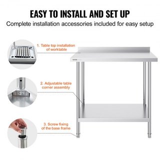 Mesa de Trabajo de Acero Inoxidable de 24 x 36 x 36 Pulgadas, Mesa de Preparación de Alimentos Comercial, Mesa de Trabajo Pesada, Mesa de Trabajo de Metal con Altura Ajustable para Restaurante, Ho...