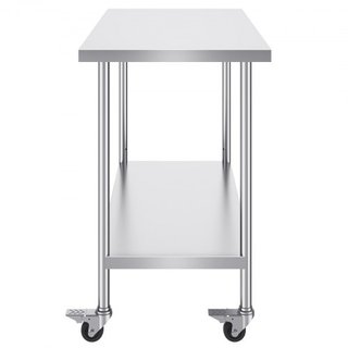 Mesa de Trabajo de Acero Inoxidable 24 x 48 x 38 Pulgadas, con 4 Ruedas, 3 Niveles de Altura Ajustables, Mesa de Trabajo Pesada para Preparación de Alimentos en Cocina Comercial Restaurante, Plata