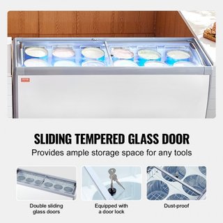 Vitrina de Helados Comercial, Congelador de Cofre de 567 L, Congelador Profundo de Cristal Móvil, Gabinete de Dipping de Gelato para Restaurante con 12 Grandes Tinas, 2 Puertas de Cristal Deslizan...