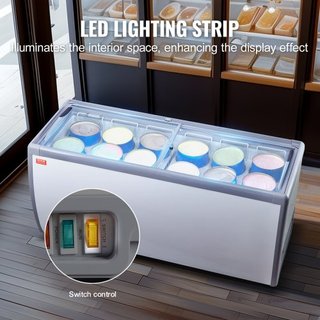 Vitrina de Helados Comercial, Congelador de Cofre de 567 L, Congelador Profundo de Cristal Móvil, Gabinete de Dipping de Gelato para Restaurante con 12 Grandes Tinas, 2 Puertas de Cristal Deslizan...