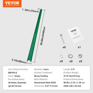 Poste de señal U-Channel de 8 pies, paquete de 4 postes fijos de acero verde de alta resistencia, señal de acero U-Channel para jardín, patio, granja o intersección de tráfico