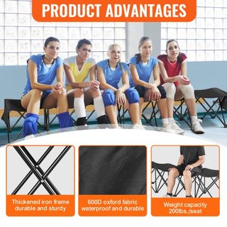 Banco Plegable Portátil, Banco de Fútbol Plegable para 6 Personas con Bolsillos Laterales y Bolsa de Transporte, Asientos Laterales de Tela Oxford 600D Ligera, para Fútbol, Béisbol, Camping, Event...