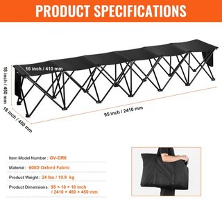 Banco Plegable Portátil, Banco de Fútbol Plegable para 6 Personas con Bolsillos Laterales y Bolsa de Transporte, Asientos Laterales de Tela Oxford 600D Ligera, para Fútbol, Béisbol, Camping, Event...