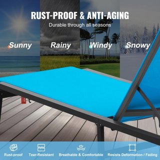 Sillón Chaise Lounge Exterior, Sillón de Patio de Aluminio con Ajuste de 5 Posiciones, Sillón Reclinable Plegable para la Piscina y Sillón de Tanning Plano Completo para Patio, Playa, Piscina, Azul