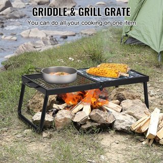 Parrilla de Campamento Plegable, Rejilla de Malla de Acero de Alta Resistencia, Rejillas de Camping Portátiles de 57 cm sobre Fogata, Equipamiento de Cocina para Fuego de Campamento con Bolsa de T...
