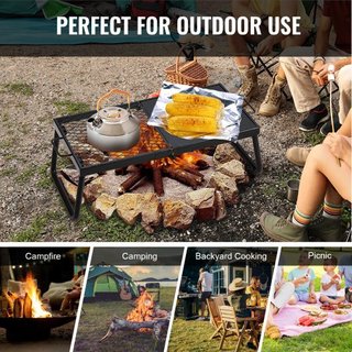 Parrilla de Campamento Plegable, Rejilla de Malla de Acero de Alta Resistencia, Rejillas de Camping Portátiles de 57 cm sobre Fogata, Equipamiento de Cocina para Fuego de Campamento con Bolsa de T...