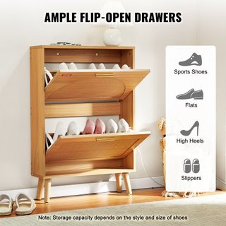 Armario para Zapatos con 2 Cajones Plegables, Armario de Almacenamiento de Zapatos para la Entrada, Organizador de Almacenamiento de Zapatos de Pie con Puertas de Ratán para Tacones, Botas, Zapati...