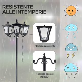 Lámpara De Jardín Solar 3 LED Lámpara De Tierra Exterior Clásica IP44 51.5×47×182.5Cm