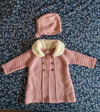 Abrigo bebé niña con capota rosa a partir de 3 mes