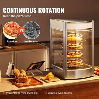 Exhibidor de Comida Comercial para Pizza de 14", Calentador de Pizza de 4 Niveles con Calentamiento por Vapor Rotativo, Control de Temperatura de 30℃~85℃ y Pantalla de Temperatura, Luz de Horno de...