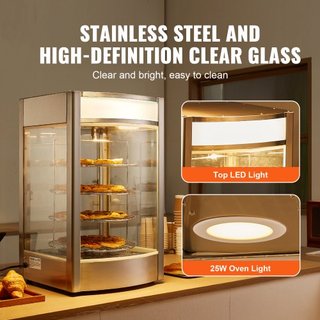Exhibidor de Comida Comercial para Pizza de 14", Calentador de Pizza de 4 Niveles con Calentamiento por Vapor Rotativo, Control de Temperatura de 30℃~85℃ y Pantalla de Temperatura, Luz de Horno de...