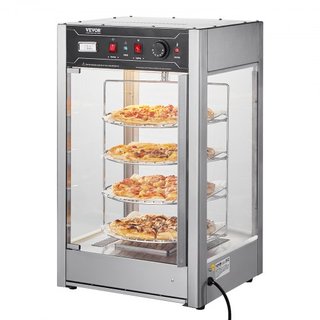 Exhibidor de Comida Comercial para Pizza de 14", Calentador de Pizza de 4 Niveles con Calentamiento por Vapor Rotativo, Control de Temperatura de 30℃~85℃ y Pantalla de Temperatura, Luz de Horno de...