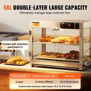 Exhibidor de Comida Caliente Comercial de 2 Niveles, Calentador de Exhibición de Comida de 800W con Luz para Mejorar la Exhibición de Comida, Control de Temperatura de 30℃~85℃, Gran Capacidad de 5...