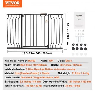 Puerta para Bebés, 29.5"-51" Extra Ancha, 30" Alta, Puerta para Perros para Escaleras, Puertas y Casa, Puerta para Niños de Fácil Paso con Cierre Automático, Puerta de Seguridad para Mascotas con ...