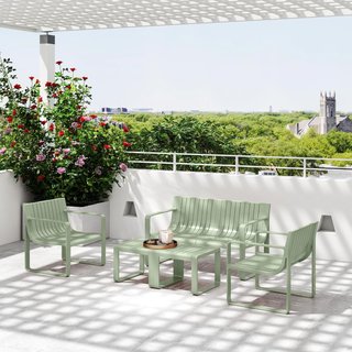 Conjunto de Jardín de 5 Piezas con Sofá, 2 Sillas y 2 Mesas, Conjunto de Exterior de Polipropileno, Impermeable y Resistente a los Rayos UV, Verde