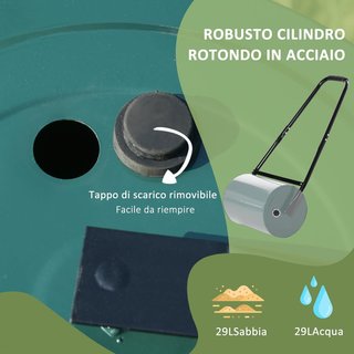 Rodillo para Césped de 30L de Capacidad con Mango Acolchado, Rodillo de Jardín de Acero Rellenable con Agua/Sand, 102X50X30 Cm, Verde Oscuro