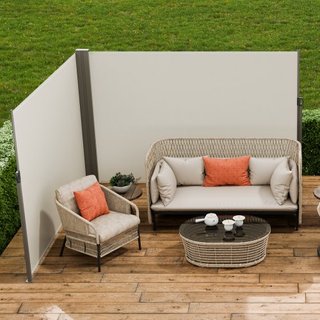 Toldo Lateral Retráctil, Pantalla de Privacidad Exterior de 79''x 236'', Pantalla de Patio Retráctil Impermeable de Poliéster de 180g, Pantalla Divisoria UV 30+ para Patio, Jardín, Balcón, Beige
