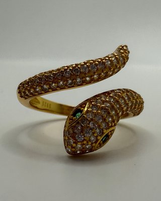 Anello Serpente Argento 925 Dorato Zirconi