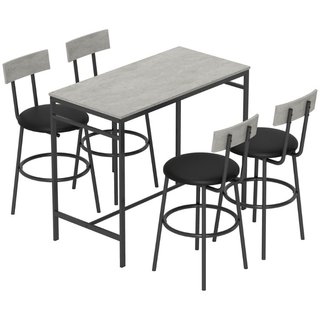 Set Tavolo Alto e 4 Sgabelli da Bar con Schienale