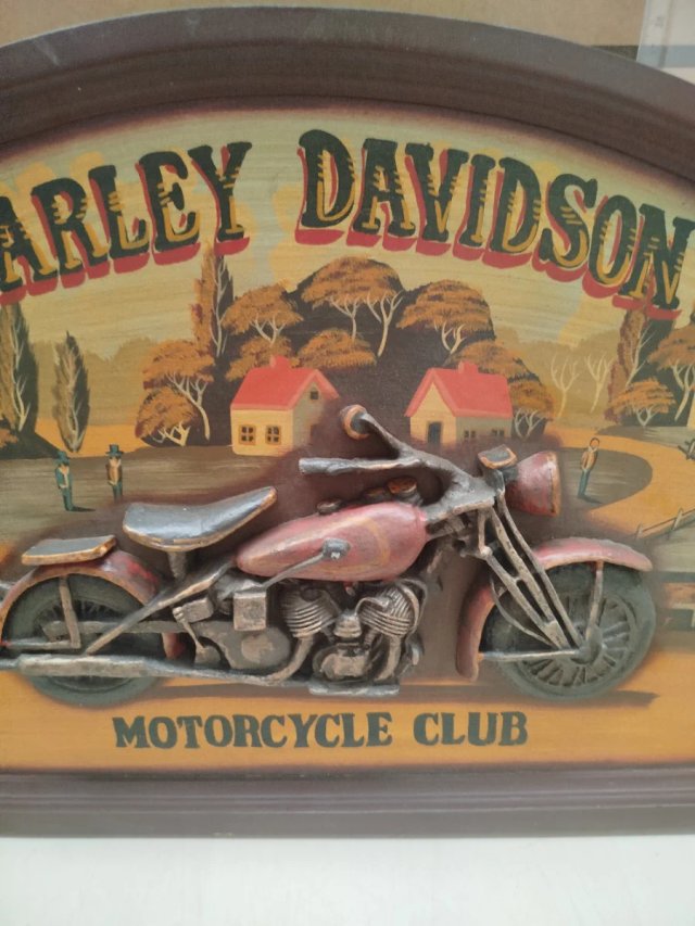 Cuadro Vintage Madera Harley Davidson Moto Club