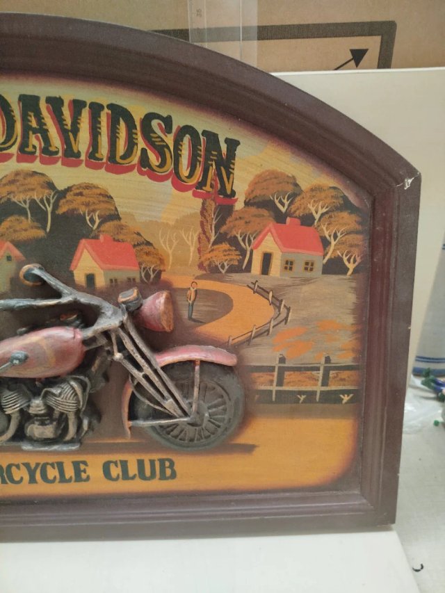 Cuadro Vintage Madera Harley Davidson Moto Club