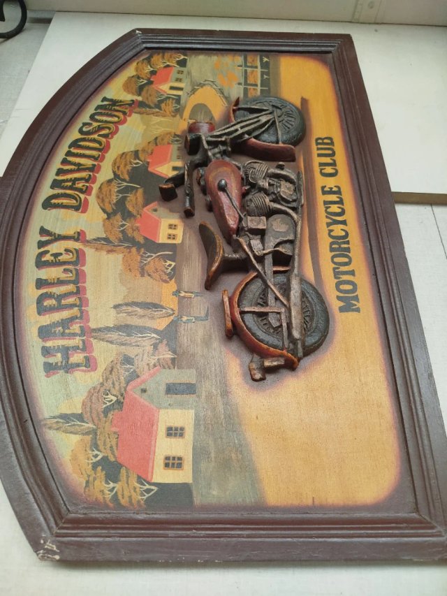 Cuadro Vintage Madera Harley Davidson Moto Club