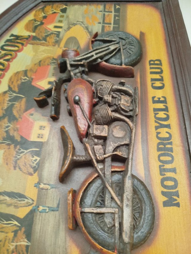 Cuadro Vintage Madera Harley Davidson Moto Club