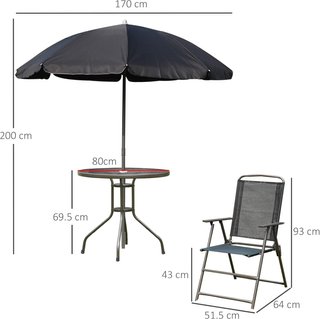 - Conjunto de Muebles de Jardín de Tubos de Acero 6 Pz Conjunto de Mesa, Silla y Sombrilla Negra