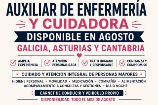 CUIDADORA ESPAÑOLA MES DE AGOSTO ZONA NORTE ESPAÑA