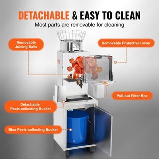 Extractor de Jugo de Naranja Comercial, Extractor de Jugo Automático de 120W con Grifo de Agua, Máquina de Jugo de Acero Inoxidable 25 Naranjas/Minuto, con Caja de Filtro Extraíble, Cubierta de PC...
