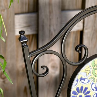 Juego de Mesa y Sillas de Balcón de 3 Piezas, Juego de Jardín Plegable de Metal con Azulejos Coloridos, Multicolor
