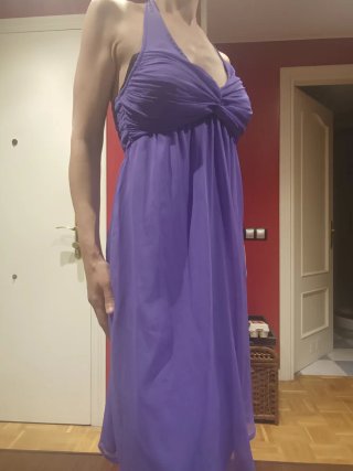 Vestido Vero Moda lazo cuello doble capa morado