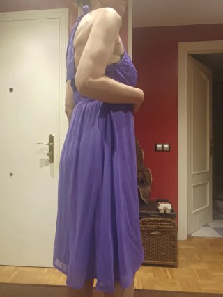 Vestido Vero Moda lazo cuello doble capa morado